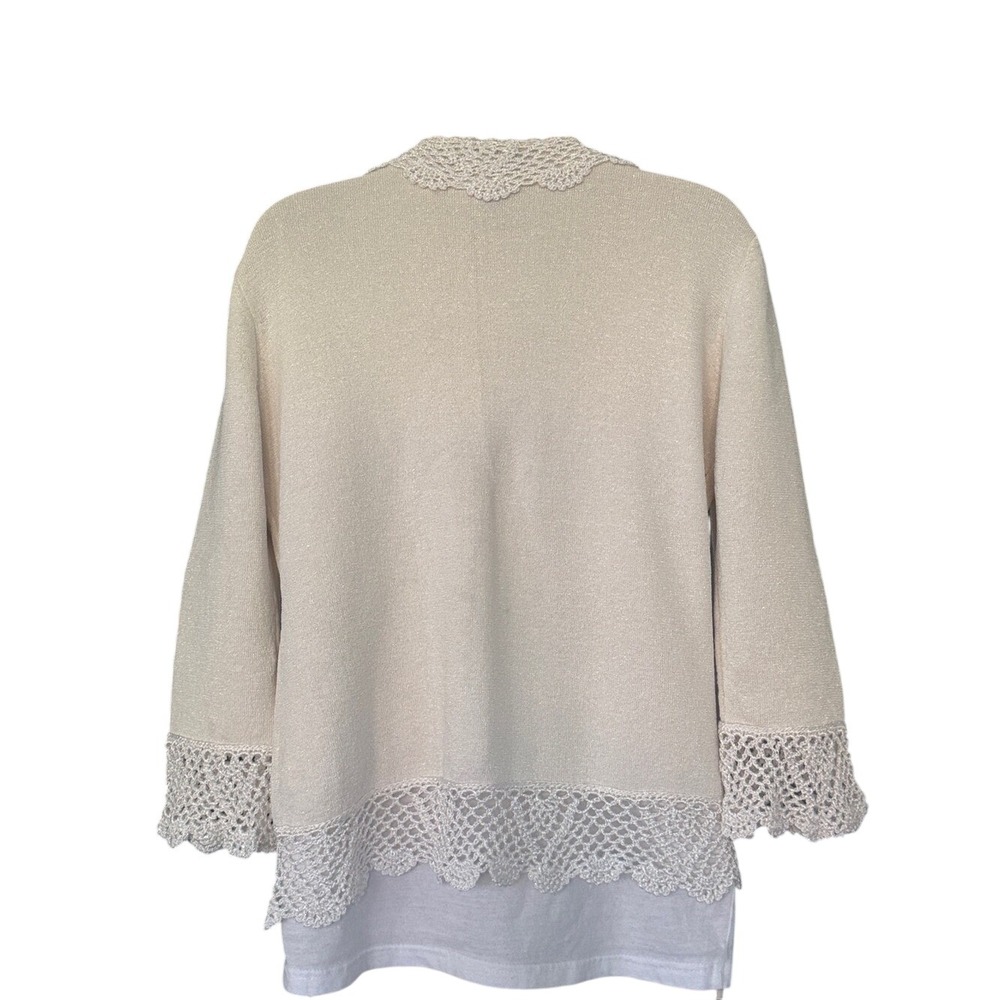 Cream Crochet-Trim Open Front Cardigan - Picture 2 of 7